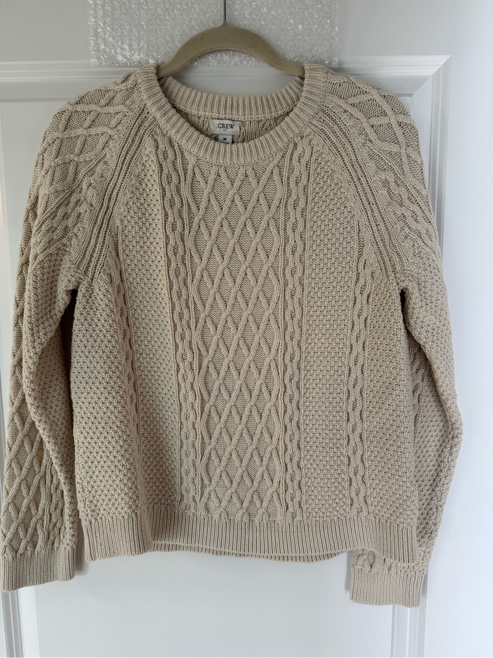 J. Crew Women’s Beige Cable-Knit Crewneck Sweater